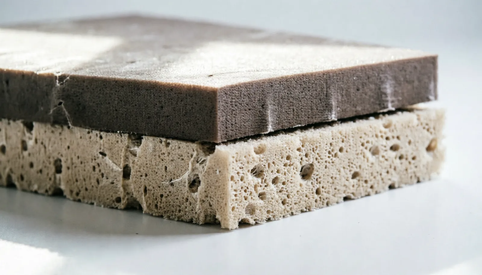 Cross-section of a bouldering crash pad showing layered foam technology for impact absorption.
