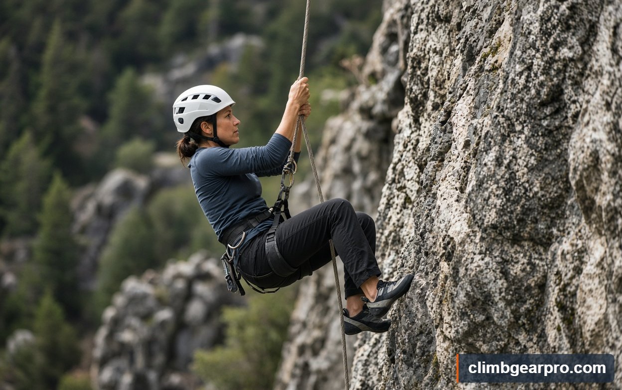 A climber using how to climb a rope at an outdoor crag