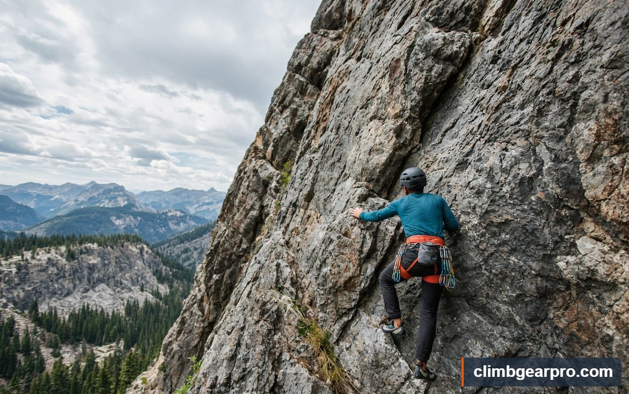 Close-up detail of how to read a climbing route while climbing
