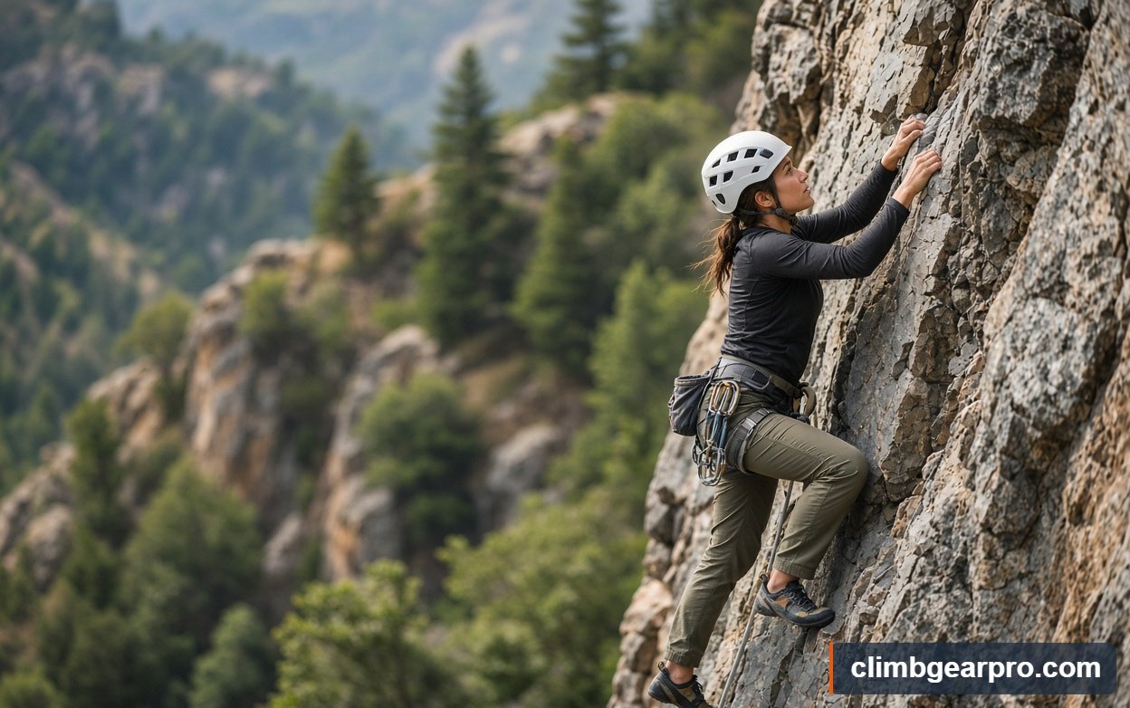 A climber using how to start rock climbing outdoors at an outdoor crag